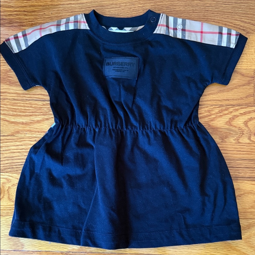 Burberry Kids Navy Blue T-Shirt with Plaid Accents